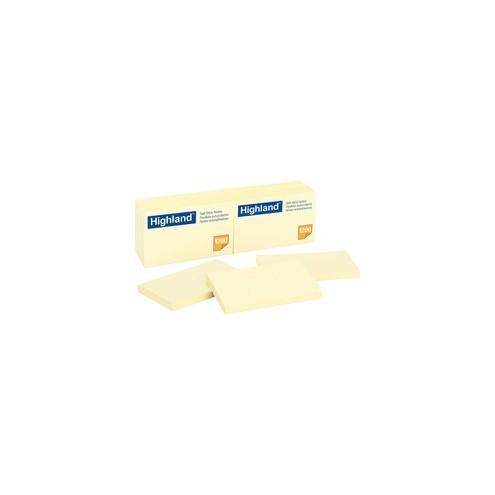 Highland Self-sticking Notepads - 1200 - 3" x 5" - Rectangle - 100 Sheets per Pad - Unruled - Yellow - Paper - Self-adhesive, Repositionable - 12 / Pack