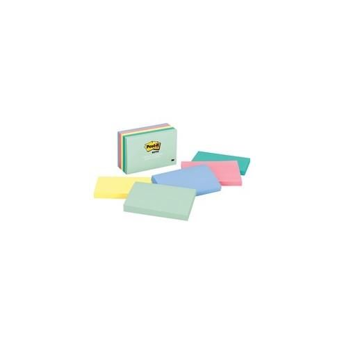 Post-it&reg; Notes Original Notepads - Marseille Color Collection - 500 - 3" x 5" - Rectangle - 100 Sheets per Pad - Unruled - Assorted - Paper - Self-adhesive, Repositionable - 5 / Pack