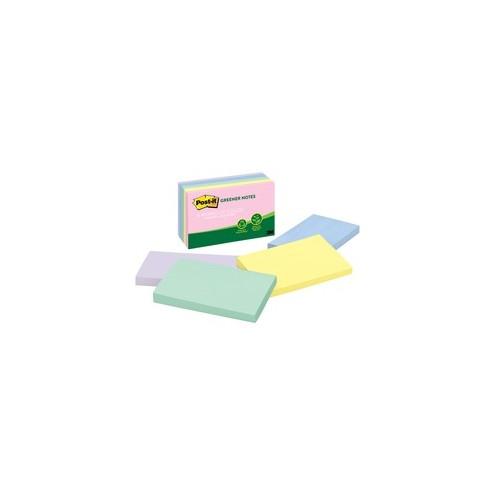 Post-it&reg; Greener Notes - Helsinki Color Collection - 500 - 3" x 5" - Rectangle - 100 Sheets per Pad - Unruled - Assorted - Paper - Self-adhesive, Repositionable - 5 / Pack