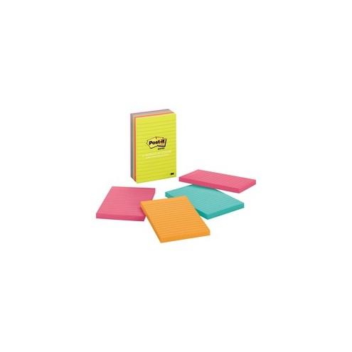 Post-it&reg; Notes Original Notepads - Cape Town Color Collection - 4" x 6" - Rectangle - 100 Sheets per Pad - Ruled - Assorted - Self-adhesive, Self-stick - 5 / Pack