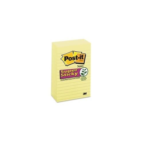 Post-it&reg; Super Sticky Lined Notes - 450 - 4" x 6" - Rectangle - 90 Sheets per Pad - Ruled - Canary Yellow - Paper - Self-adhesive - 5 / Pack