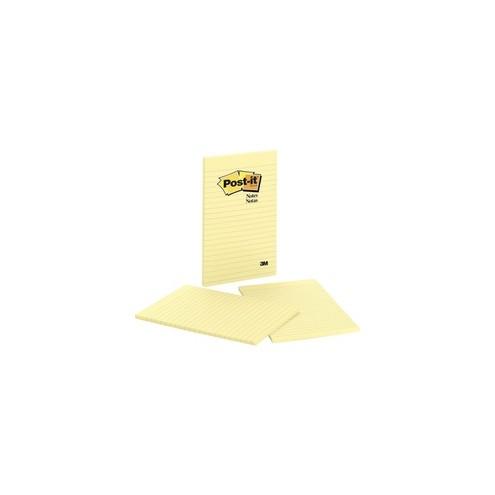 Post-it&reg; Notes Original Lined Notepads - 100 - 5" x 8" - Rectangle - 50 Sheets per Pad - Ruled - Canary Yellow - Paper - Self-adhesive, Repositionable - 2 / Pack