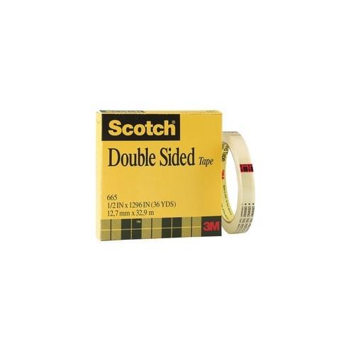 Scotch Permanent Double-Sided Tape - 1/2"W - 36 yd Length x 0.50" Width - 3" Core - 1 Roll - Clear