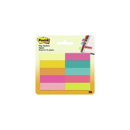 Post-it&reg; Page Markers - 1/2"W - Bright Colors - 500 x Assorted - 0.50" x 2" - Rectangle - Unruled - Assorted - Paper - Self-adhesive, Removable, Reusable, Repositionable - 500 / Pack