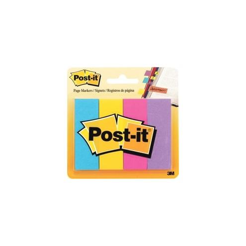 Post-it&reg; Page Markers - 50 x Grape, 50 x Fuschia, 50 x Yellow, 50 x Turquoise - 1" x 3" - Rectangle - Assorted - Removable, Self-adhesive - 4 / Pack