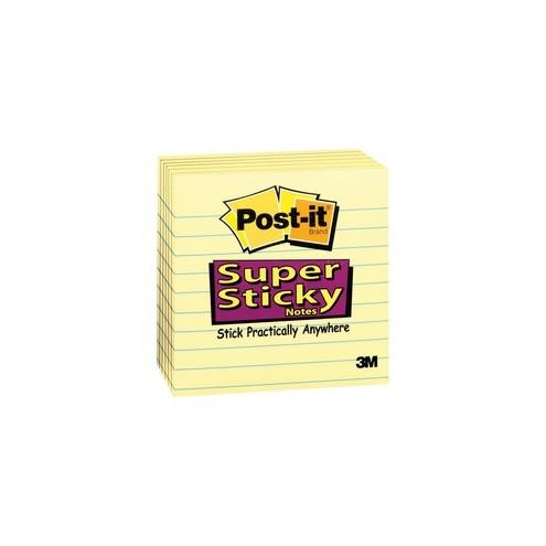 Post-it&reg; Super Sticky Lined Notes - 540 - 4" x 4" - Square - 90 Sheets per Pad - Ruled - Canary Yellow - Paper - Self-adhesive - 6 / Pack