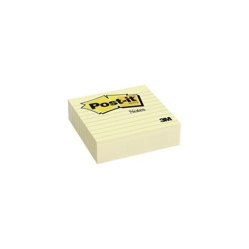 Post-it&reg; Notes Original Lined Notes - 300 - 4" x 4" - Square - 300 Sheets per Pad - Ruled - Canary Yellow - Paper - Recyclable