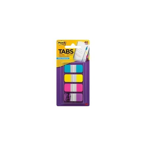 Post-it&reg; Easy Dispenser Tabs - 40 Tab(s)0.63" Tab Width - Self-adhesive - Aqua, Pink, Yellow, Violet Tab(s) - 40 / Pack