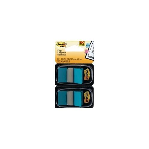 Post-it&reg; Flags - 2 Dispensers - 100 x Bright Blue - 1" x 1.75" - Rectangle - Bright Blue - Removable, Self-adhesive - 100 / Pack