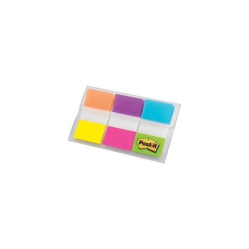 Post-it&reg; Flags - Assorted Brights - 60 - 1" x 1.75" - Rectangle - Unruled - Yellow, Orange, Pink, Purple, Aqua, Lime, Assorted - Reusable, Repositionable, Self-adhesive, Removable - 60 / Pack