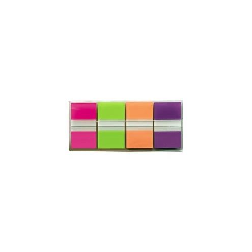 Post-it&reg; 1"W Flags - Bright Colors in On-the-Go Dispenser - 160 - 1" x 1.75" - Rectangle - Unruled - Lime, Orange, Pink, Purple, Assorted - 4 / Pack