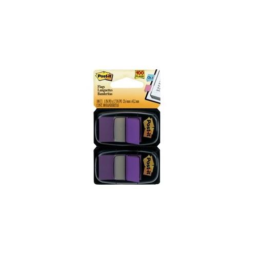 Post-it&reg; Flags - 2 Dispensers - 100 - 1" x 1.75" - Rectangle - Unruled - Purple - Removable, Self-adhesive - 100 / Pack