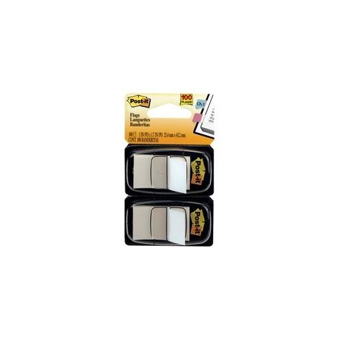 Post-it&reg; Flags - 2 Dispensers - 100 - 1" x 1.75" - Rectangle - Unruled - White - Removable, Self-adhesive - 100 / Pack