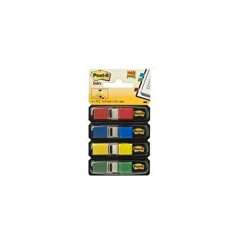 Post-it&reg; 1/2"W Flags in Primary Colors - 24 Dispensers - 840 - 0.50" x 1.75" - Rectangle - Blue, Green, Red, Yellow, Assorted - Removable, Self-adhesive - 840 / Pack