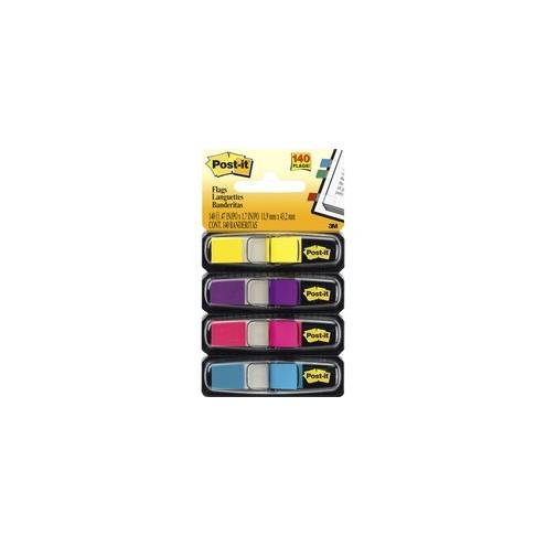 Post-it&reg; 1/2"W Flags in Bright Colors - 24 Dispensers - 0.50" x 1.75" - Rectangle - Assorted, Pink, Purple, Yellow, Aqua - Self-adhesive, Repositionable, Removable, Residue-free - 840 / Pack