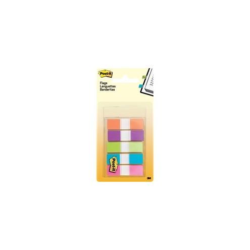 Post-it&reg; 1/2"W Flags in On-the-Go Dispenser - Bright Colors - 100 x Assorted - 0.50" x 1.75" - Assorted - Removable - 100 / Pack