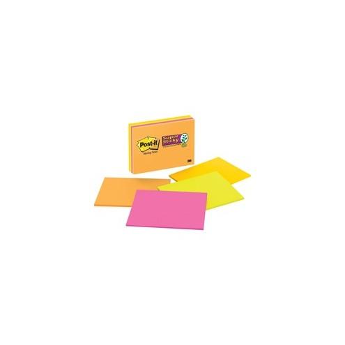 Post-it&reg; Super Stick Notes - Rio de Janeiro Color Collection - 180 - 6" x 8" - Rectangle - 45 Sheets per Pad - Unruled - Bright Assorted - Paper Fibre - Self-adhesive - 4 / Pack