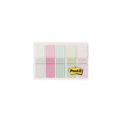 Post-it&reg; Designer Flags in On-the-Go Dispenser - 100 x Assorted Pastel - 0.50" x 1.75" - 20 Sheets per Pad - Assorted Pastel - Self-adhesive, Sticky, Removable, Writable - 100 / Pack