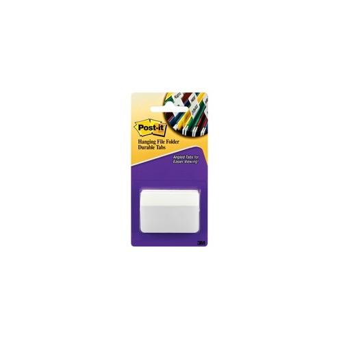 Post-it&reg; Angled Durable Tabs, 2" x 1.5" , White - 1.50" Tab Height x 2" Tab Width - Removable - White Tab(s) - 50 / Pack