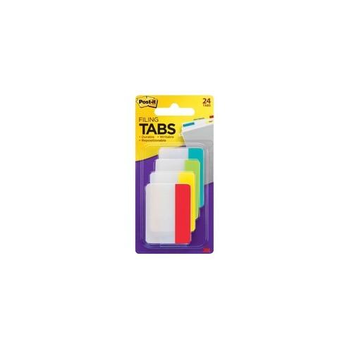 Post-it&reg; Durable Tabs - Primary Colors - Write-on Tab(s) - 2" Tab Height x 1.50" Tab Width - Aqua, Lime, Yellow, Red Tab(s) - 24 / Pack