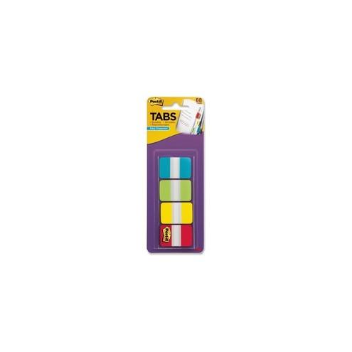 Post-it&reg; Tabs in On-the-Go Dispenser - 88 Write-on Tab(s) - 1.50" Tab Height x 1" Tab Width - Aqua, Yellow, Lime, Red Tab(s) - 88 / Pack