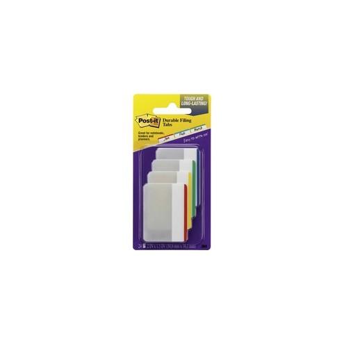 Post-it&reg; Lined Durable Tabs - Write-on Tab(s) - 1.50" Tab Height x 2" Tab Width - Removable - Blue, Green, Yellow, Red Tab(s) - 24 / Pack