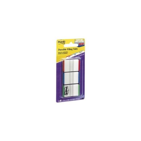 Post-it Durable Tabs - 1.50" Tab Height x 1" Tab Width - Red, Blue, Green Tab(s) - 66 / Pack