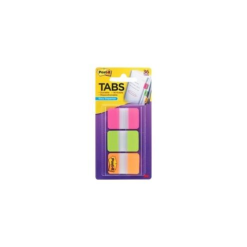 Post-it&reg; Durable Tabs - Write-on Tab(s) - 1.50" Tab Height x 1" Tab Width - Pink, Green, Orange Tab(s) - 36 / Pack