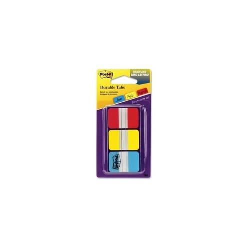 Post-it&reg; Durable Tabs - Write-on Tab(s) - 0.98" Tab Height x 1" Tab Width - Self-adhesive, Removable - Red, Blue, Yellow, Neon Tab(s) - 66 / Pack