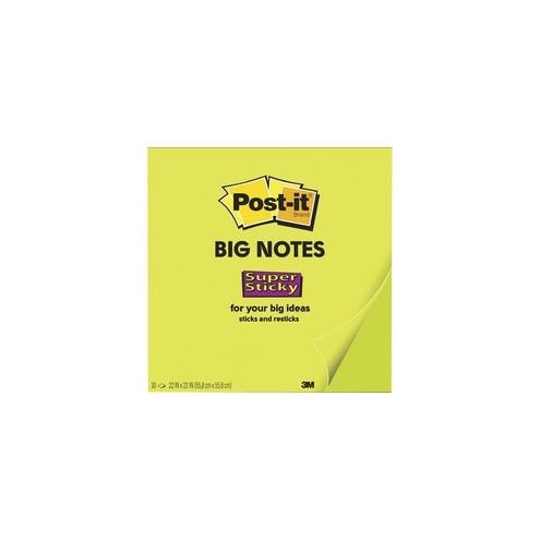 Post-it&reg; Super Sticky Big Notes - 30 x Green - 11" x 11" - Square - 30 Sheets per Pad - Green - Sticky, Removable - 1 Each