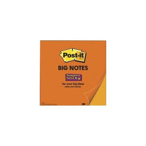 Post-it&reg; Super Sticky Big Notes - 30 x Orange - 11" x 11" - Square - 30 Sheets per Pad - Orange - Sticky, Removable - 1 Each