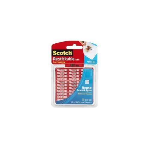 Scotch Restickable Mounting Tabs - 1" Length x 1" Width - 18 / Pack - Clear