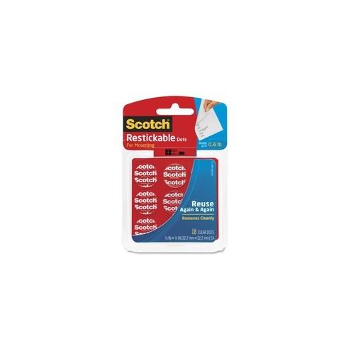 Scotch Restickable Mounting Tabs - 1" Length x 0.88" Width - 18 / Pack - Clear