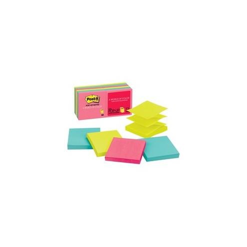 Post-it&reg; Pop-up Notes - Cape Town Color Collection - 1200 - 3" x 3" - Square - 100 Sheets per Pad - Unruled - Assorted - Paper - Pop-up, Self-adhesive, Repositionable - 12 / Pack