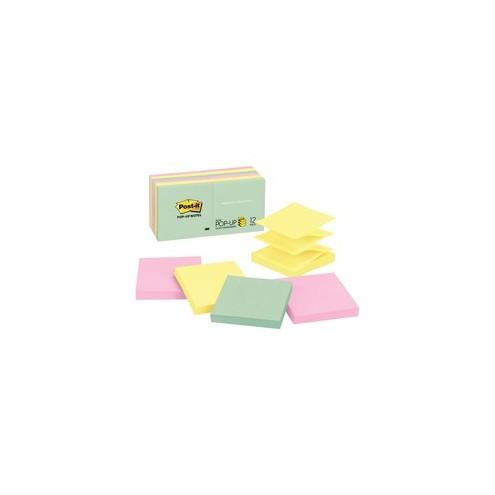 Post-it&reg; Pop-up Notes - Marseille Color Collection - 1200 - 3" x 3" - Square - 100 Sheets per Pad - Unruled - Assorted - Paper - Pop-up, Self-adhesive, Repositionable - 12 / Pack