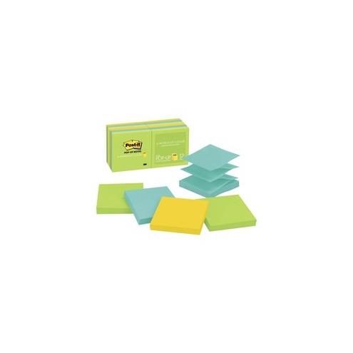 Post-it&reg; Pop-up Notes - Jaipur Color Collection - 1200 - 3" x 3" - Square - 100 Sheets per Pad - Unruled - Assorted - Paper - Pop-up, Refillable, Self-adhesive, Repositionable - 12 / Pack