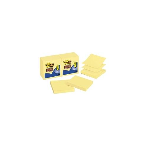 Post-it&reg; Super Sticky Pop-up Notes - 1080 - 3" x 3" - Square - 90 Sheets per Pad - Unruled - Canary Yellow - Paper - Self-adhesive, Repositionable - 12 / Pack