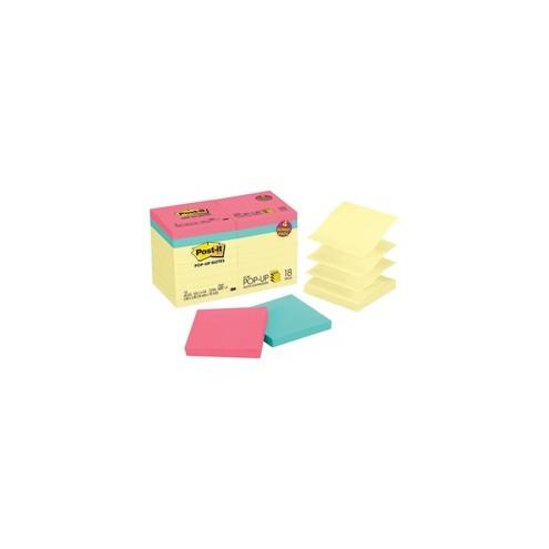 Post-it&reg; Pop-up Notes - Cape Town Color Collection - 1800 - 3" x 3" - Square - 100 Sheets per Pad - Unruled - Canary Yellow - Paper - Pop-up, Self-adhesive, Repositionable - 18 / Pack