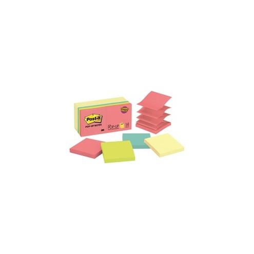 Post-it&reg; Pop-up Notes - Cape Town Color Collection and Canary Yellow - 1400 - 3" x 3" - Square - 100 Sheets per Pad - Unruled - Canary Yellow - Paper - Self-adhesive, Repositionable - 14 / Pack