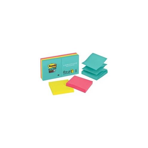 Post-it&reg; Super Sticky Pop-up Notes - Miami Color Collection - 540 x Multicolor - 3" x 3" - Rectangle - 90 Sheets per Pad - Multicolor - Paper - Self-adhesive, Removable, Recyclable - 6 / Pack