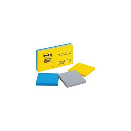 Post-it&reg; Super Sticky Pop-up Notes, 3" x 3", New York Collection - 540 x Multicolor - 3" x 3" - Square - 90 Sheets per Pad - Unruled - Multicolor - Paper - Self-stick, Recyclable - 1 Pack