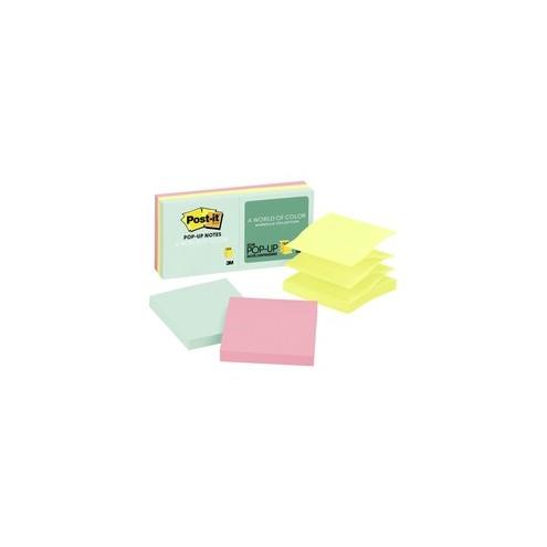 Post-it&reg; Pop-up Notes - Marseille Color Collection - 600 - 3" x 3" - Square - 100 Sheets per Pad - Unruled - Assorted - Paper - Pop-up, Self-adhesive, Repositionable - 6 / Pack