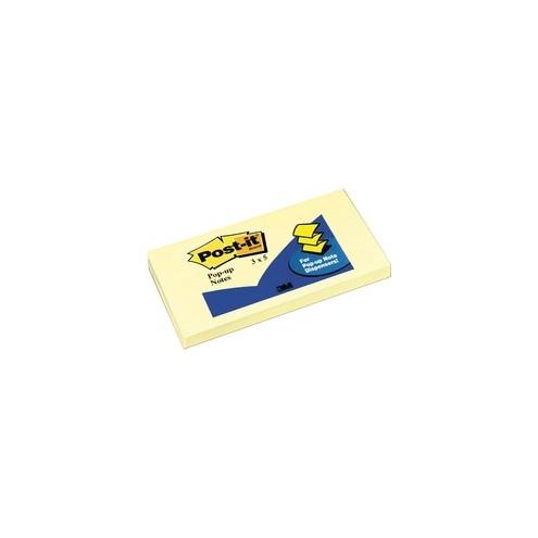 Post-it&reg; Pop-up Dispenser Notes - 100 - 3" x 5" - Rectangle - 100 Sheets per Pad - Unruled - Canary Yellow - Paper - Pop-up, Self-adhesive, Repositionable - 100 / Pad