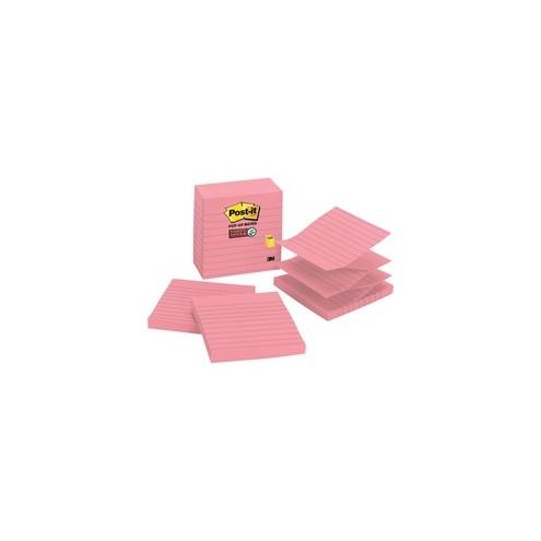 Post-it&reg; Super Sticky Pop-up Lined Note Refills - 4" x 4" - Square - 90 Sheets per Pad - Neon Pink - Sticky - 5 / Pack