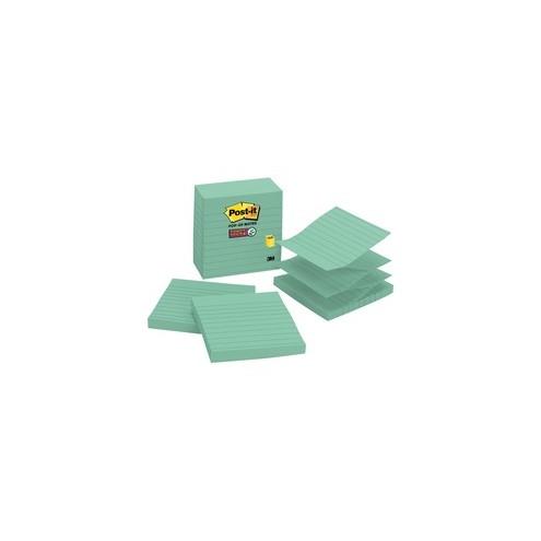 Post-it&reg; Super Sticky Pop-up Lined Note Refills - 4" x 4" - Square - 90 Sheets per Pad - Aqua - Sticky - 5 / Pack