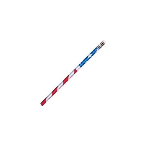 Moon Products Stars/Stripes Glitz Pencils - #2 Lead - Red Wood, White, Blue Barrel - 12 / Dozen