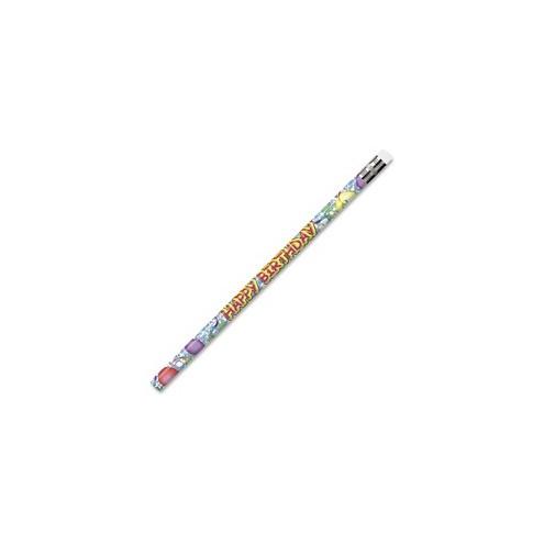 Moon Products Happy Birthday Design No. 2 Pencils - #2 Lead - Silver Wood Barrel - 12 / Dozen