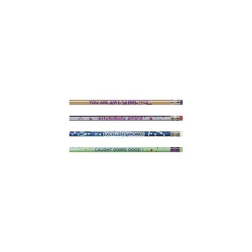 Moon Products Motivational Message Design Pencil Pack - HB Lead - Black Lead - Assorted Barrel - 144 / Box