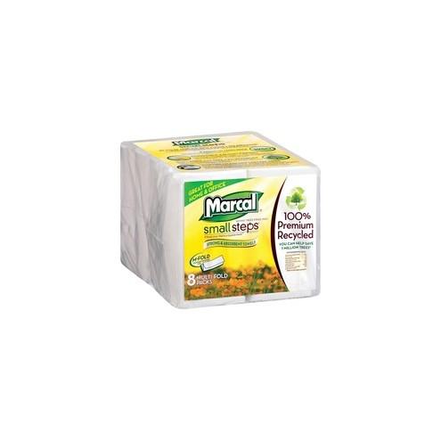 Marcal 100% Recycled, Multi-Fold Paper Towel - 1 Ply - Multifold - White - Paper - Absorbent, Eco-friendly, Hypoallergenic, Dye-free, Fragrance-free - For Multipurpose - 2000 / Bag