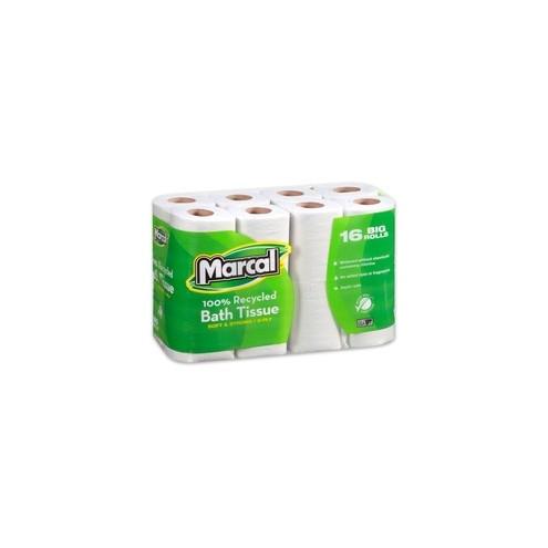 Marcal 100% Recycled, Soft & Absorbent Bathroom Tissue - 2 Ply - 4.20" x 3.60" - 168 Sheets/Roll - White - Fiber - Soft, Lint-free, Septic Safe - For Washroom - 96 / Carton